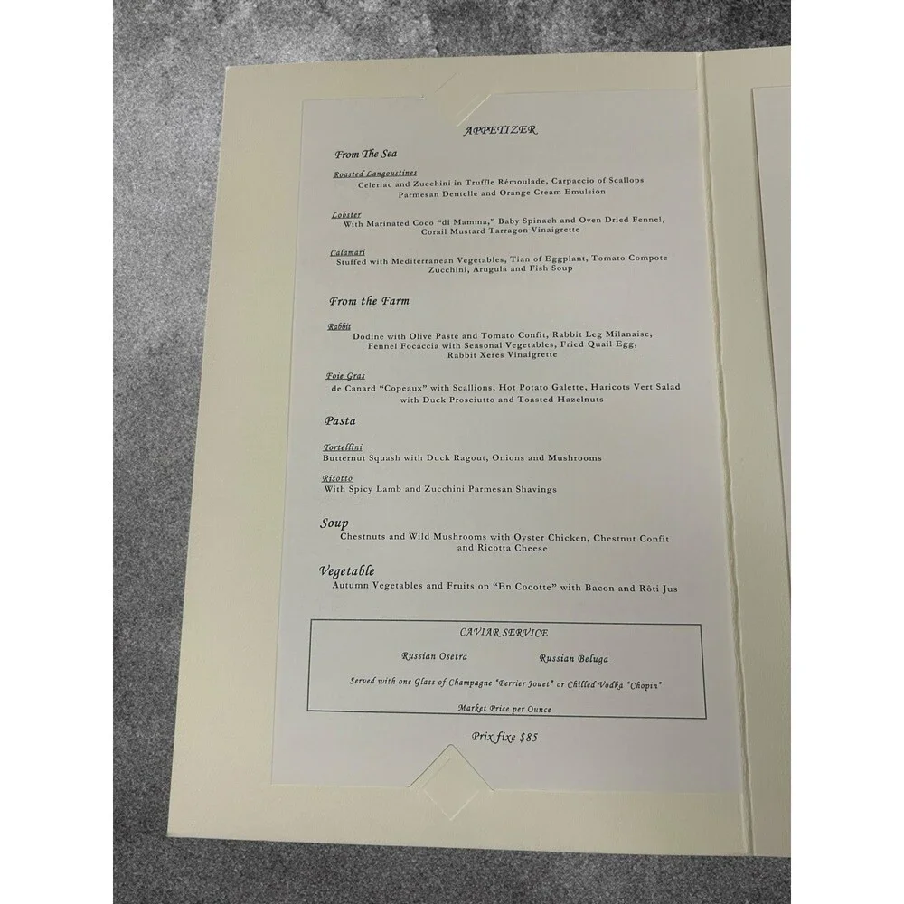 Atelier Vintage Menu W/Chef Alain Allegretti